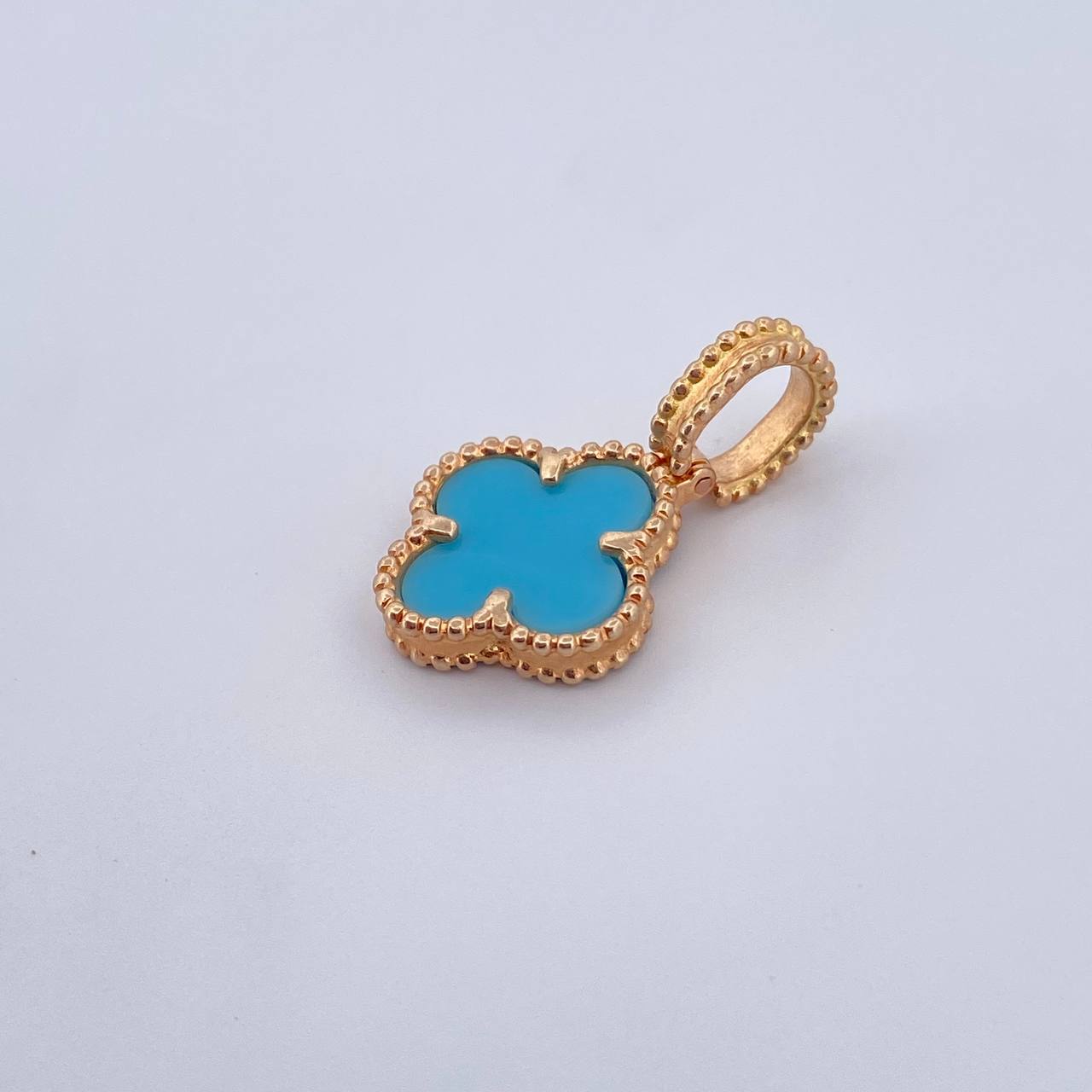 Dije Trebol 3gr / 2.4cm / Azul Turqueza Oro Amarillo Nac.Esp. 18K &