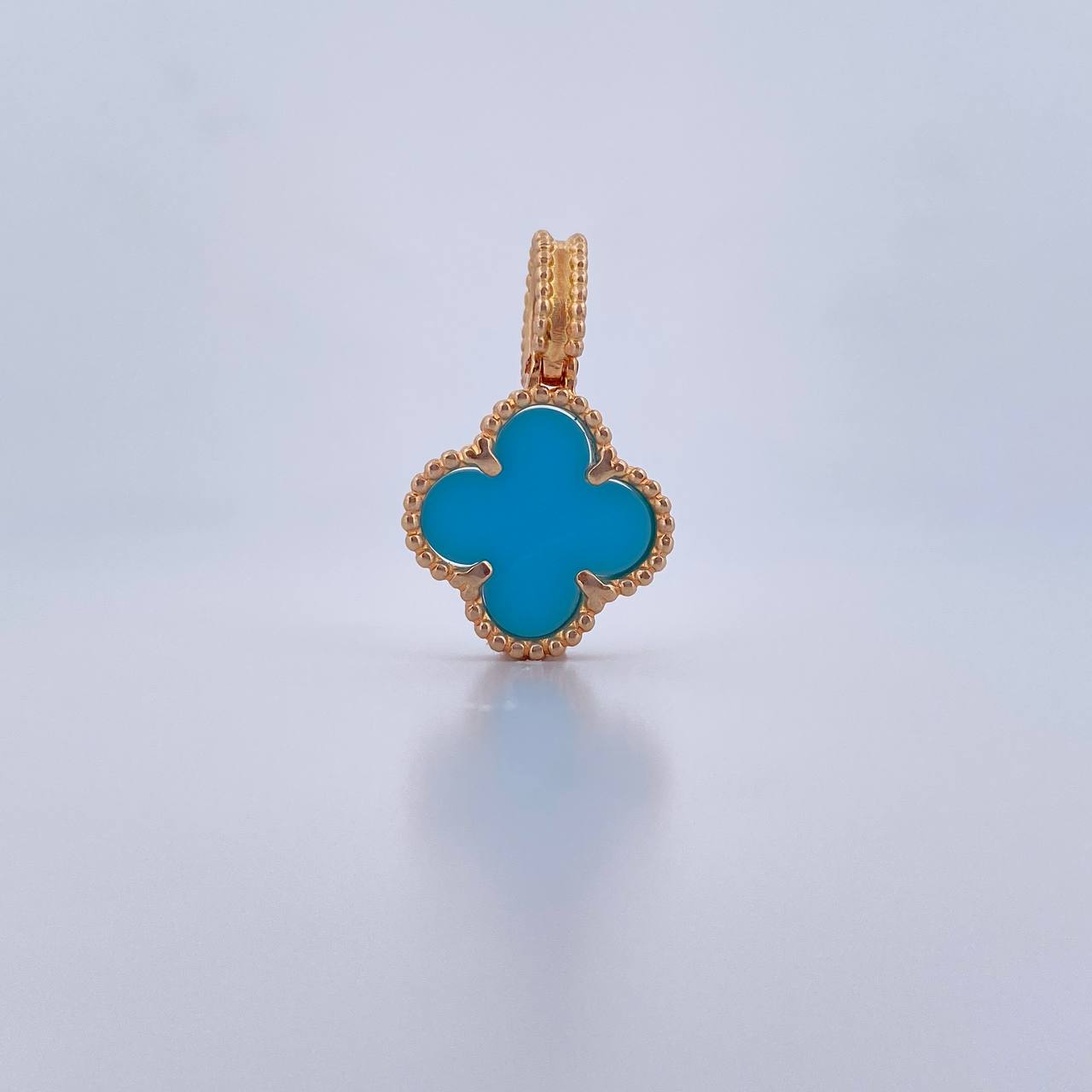 Dije Trebol 3gr / 2.4cm / Azul Turqueza Oro Amarillo Nac.Esp. 18K &
