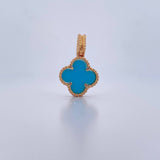 Dije Trebol 3gr / 2.4cm / Azul Turqueza Oro Amarillo Nac.Esp. 18K &