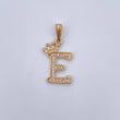 Dije Letra E Corona 1.25gr / 2.4cm / Circones Blancos Oro Amarillo 18K &