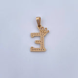 Dije Letra E Corona 1.25gr / 2.4cm / Circones Blancos Oro Amarillo 18K &
