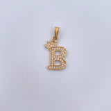 Dije Letra B Corona 1.55gr / 2.4cm / Circones Blancos Oro Amarillo 18K &