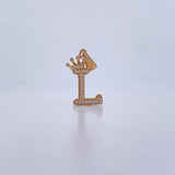 Dije Letra L Corona 1.15gr / 2.4cm / Circones Blancos Oro Amarillo 18K &