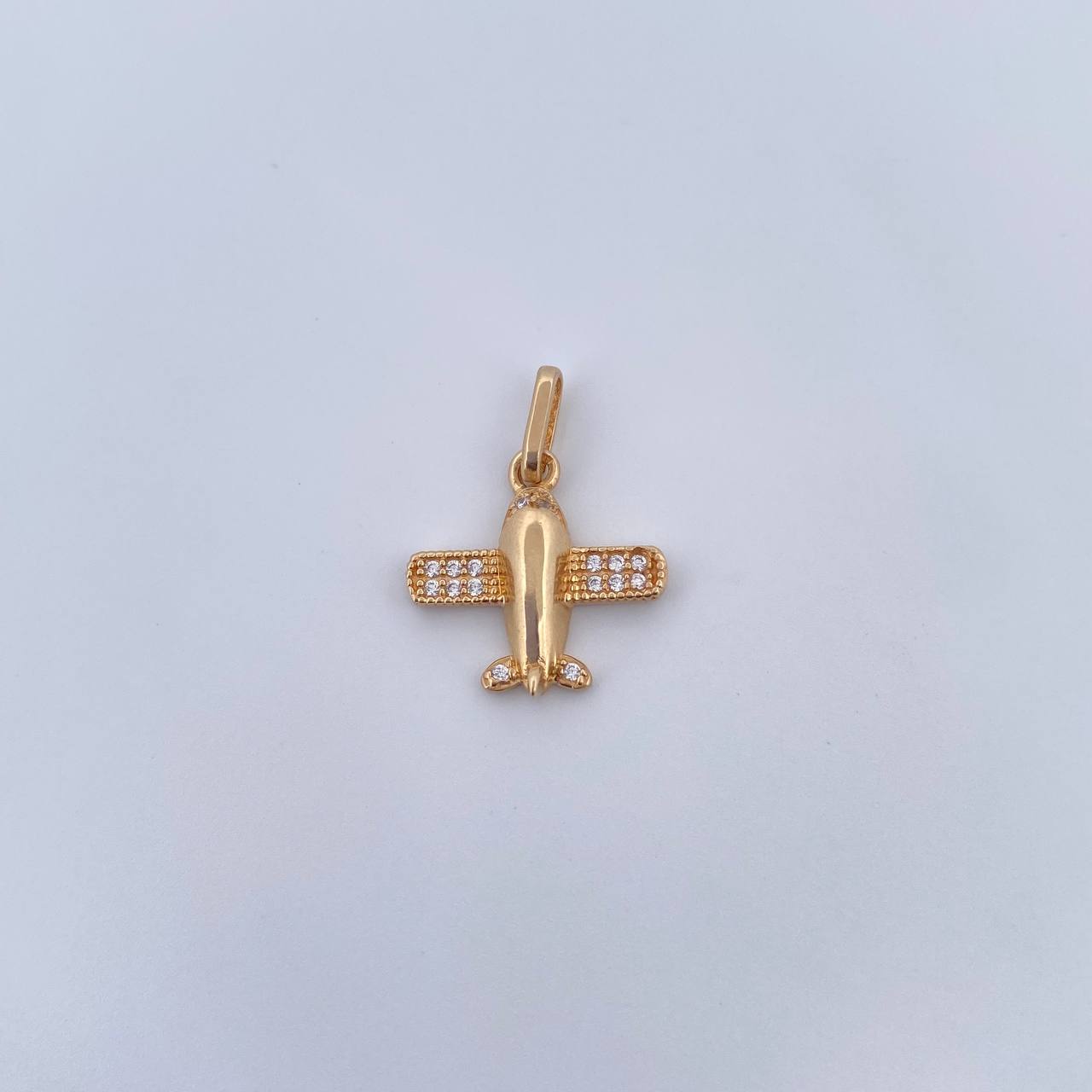 Dije Avion 1.25gr / 1.9cm / Circones Blancos Oro Amarillo 18K &