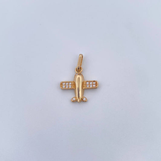 Dije Avion 1.25gr / 1.9cm / Circones Blancos Oro Amarillo 18K &
