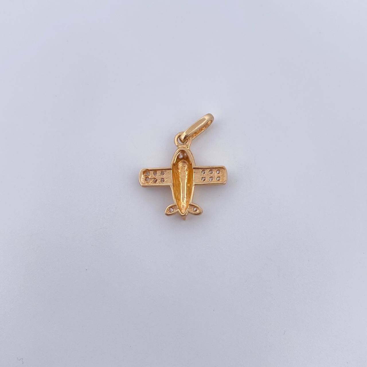 Dije Avion 1.25gr / 1.9cm / Circones Blancos Oro Amarillo 18K &