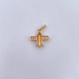 Dije Avion 1.25gr / 1.9cm / Circones Blancos Oro Amarillo 18K &