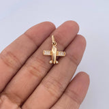 Dije Avion 1.25gr / 1.9cm / Circones Blancos Oro Amarillo 18K &
