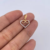 Dije Silueta Corazon Infinito 1.05gr / 1.7cm / Circones Blancos Oro Amarillo 18K &