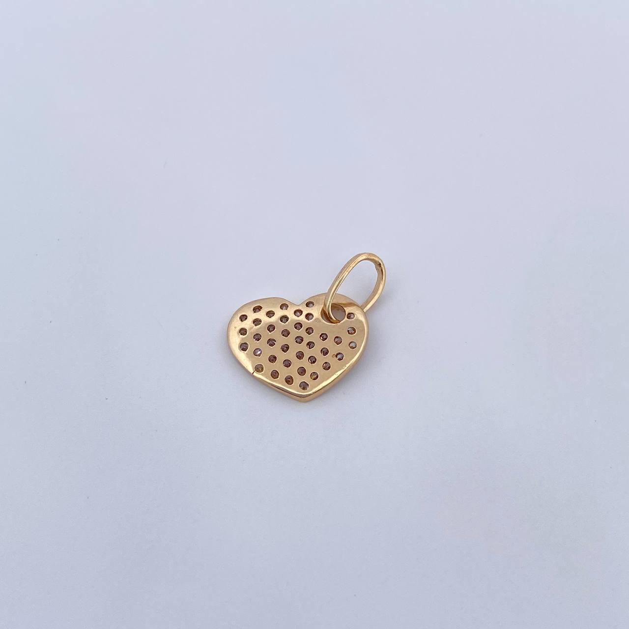 Dije Corazon Tupido 1.35gr / 1.7cm / Circones Blancos Oro Amarillo 18K &