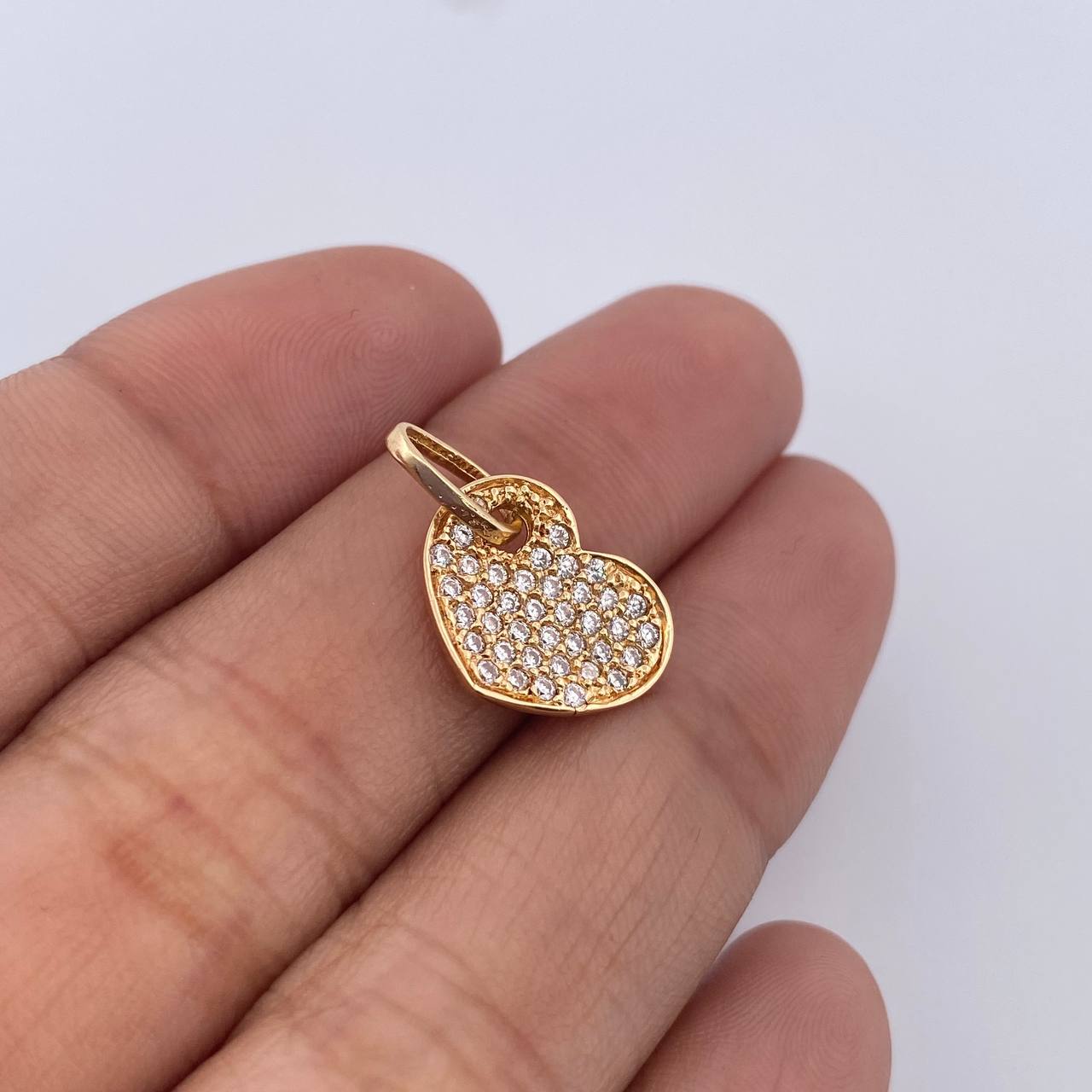 Dije Corazon Tupido 1.35gr / 1.7cm / Circones Blancos Oro Amarillo 18K &