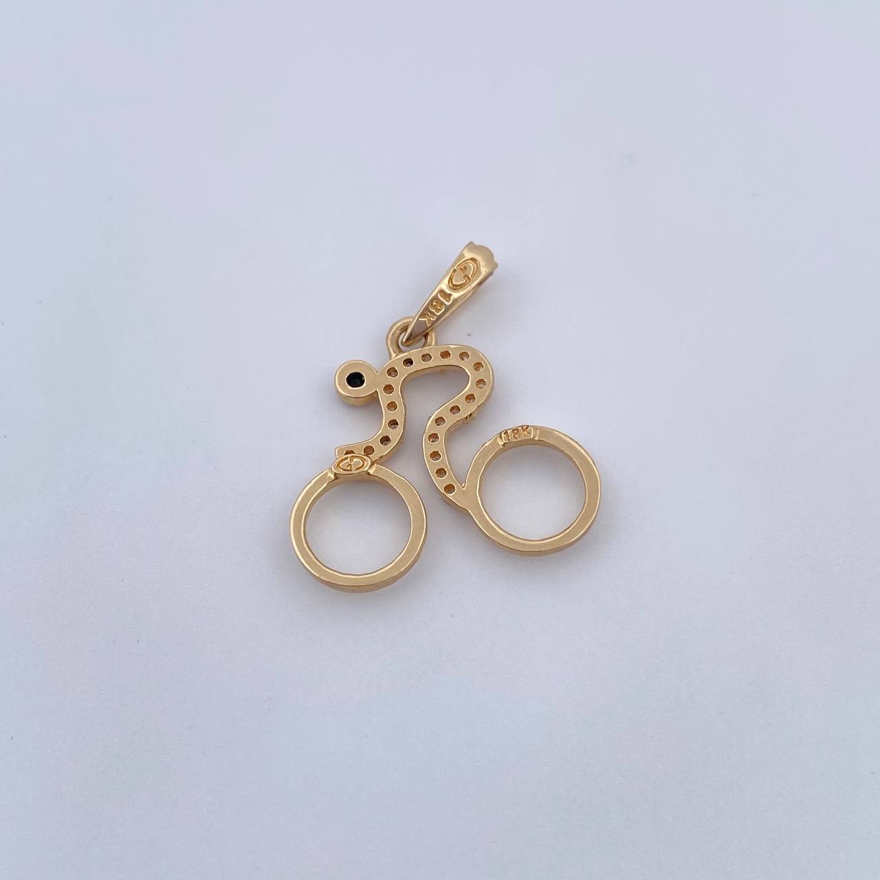 Dije Bicicleta 1.55gr / 2.2cm / Circones Blancos Negros Oro Amarillo 18K &