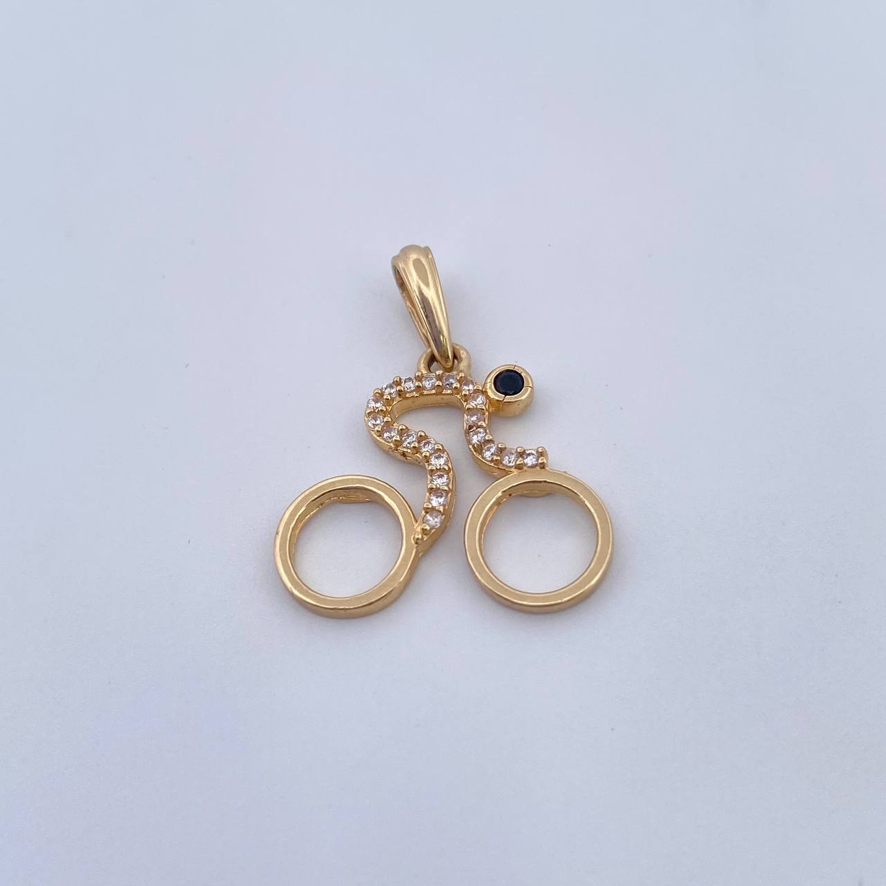 Dije Bicicleta 1.55gr / 2.2cm / Circones Blancos Negros Oro Amarillo 18K &