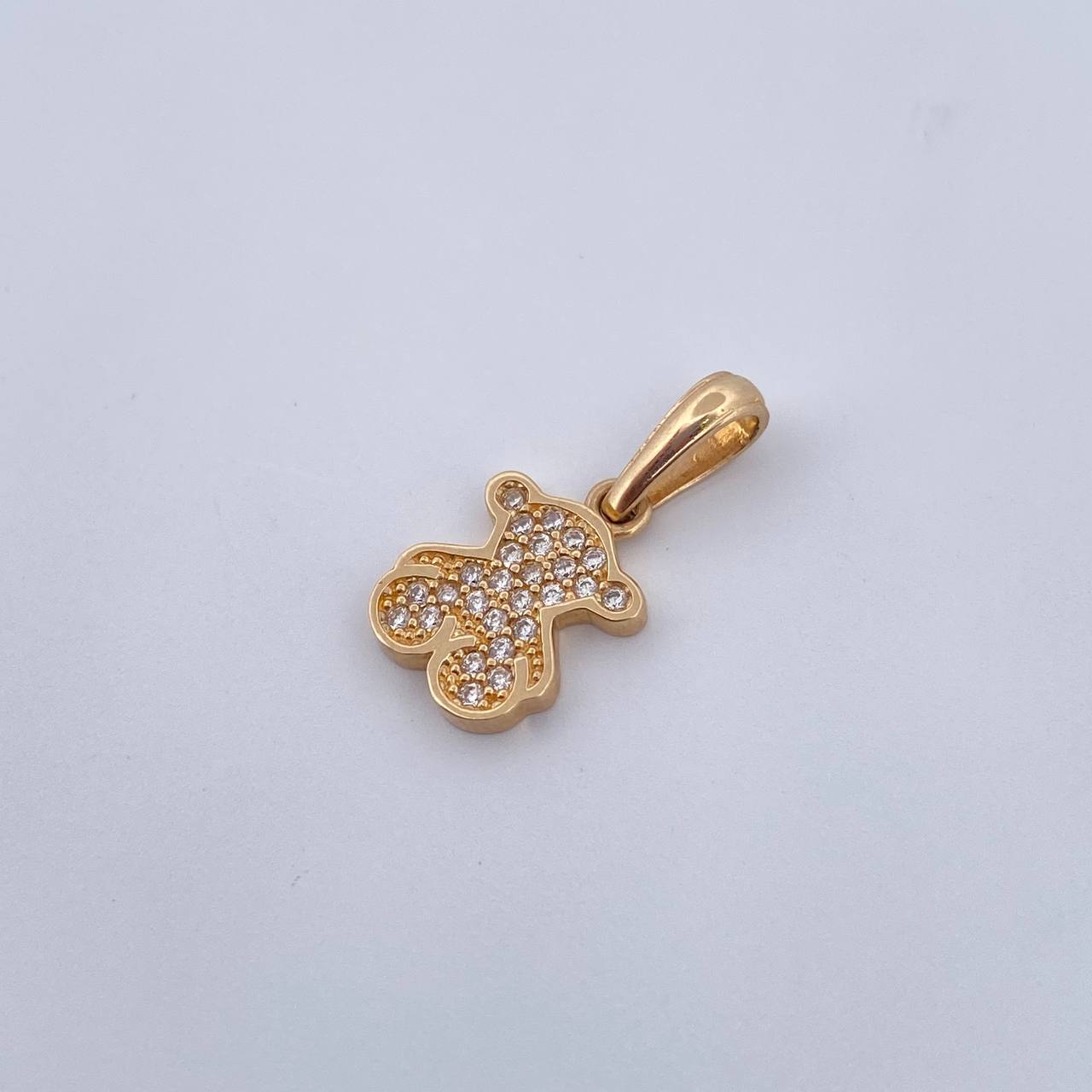 Dije Oso Ts  1.1gr / 1.8cm / Circones Blancos Oro Amarillo 18K &
