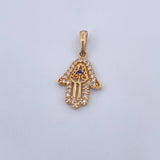 Dije Mano Hamsa 1.55gr / 2.5cm / Circones Blancos Azul Oro Amarillo 18K &