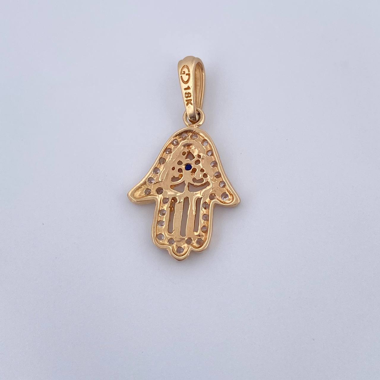 Dije Mano Hamsa 1.55gr / 2.5cm / Circones Blancos Azul Oro Amarillo 18K &