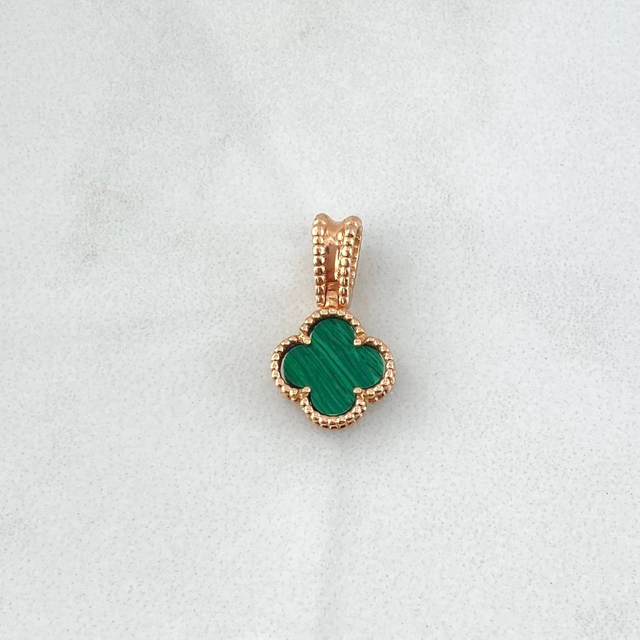 Dije Trebol VCyA 1.4gr / 2cm / Malaquita Verde Punteado Circones Blancos Oro Rosa Nac.Esp. 18K ©