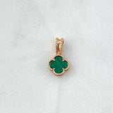 Dije Trebol VCyA 1.4gr / 2cm / Malaquita Verde Punteado Circones Blancos Oro Rosa Nac.Esp. 18K ©