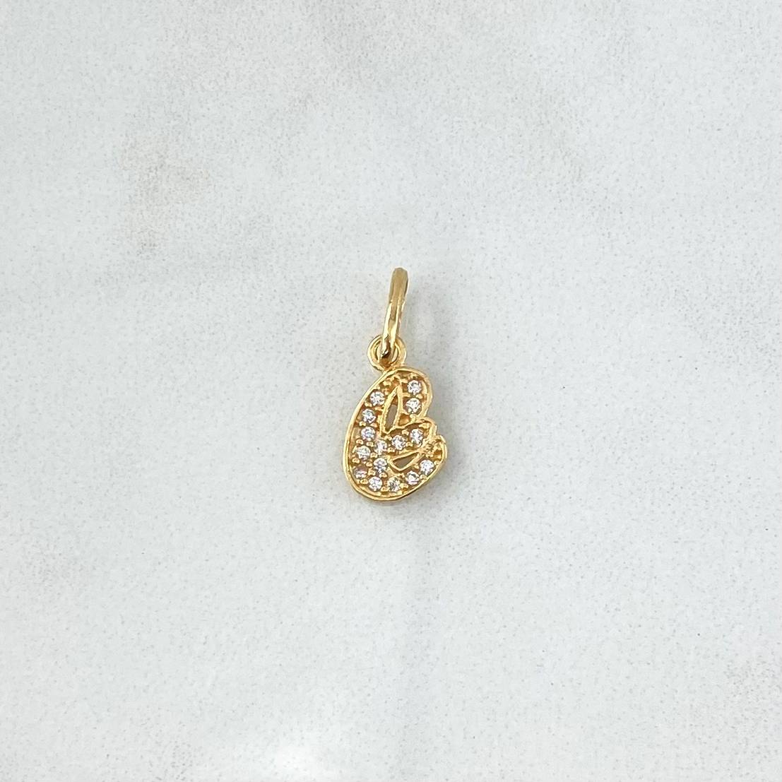 Dije Letra E Silueta 0.75gr / 2.1cm / Circones Blancos Oro Amarillo 18K ©