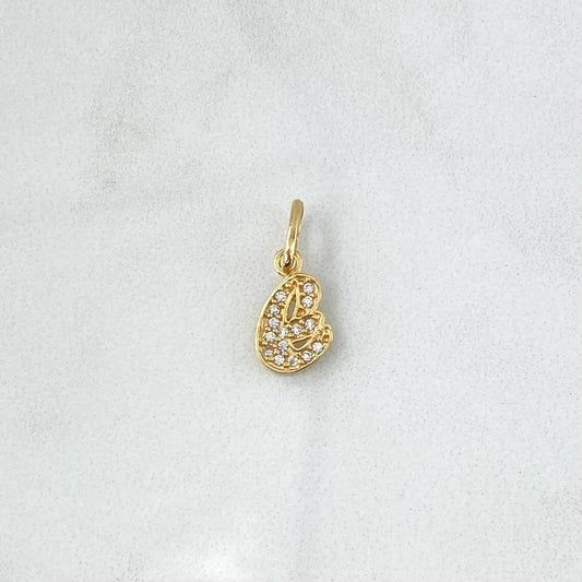 Dije Letra E Silueta 0.75gr / 2.1cm / Circones Blancos Oro Amarillo 18K ©