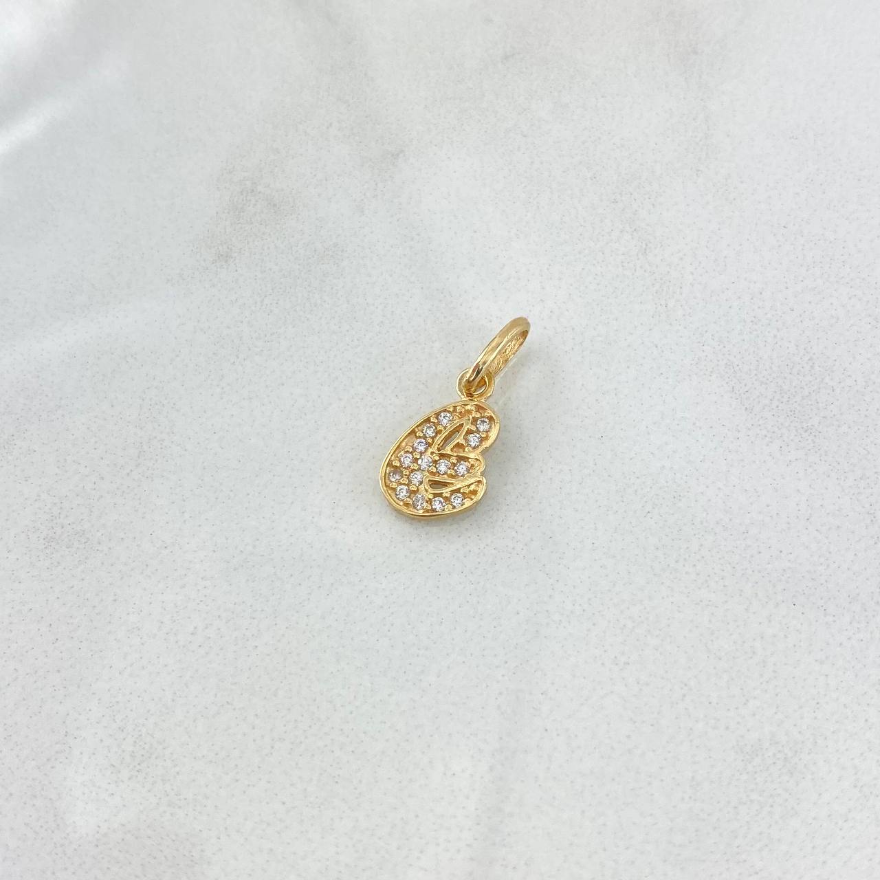 Dije Letra E Silueta 0.75gr / 2.1cm / Circones Blancos Oro Amarillo 18K ©