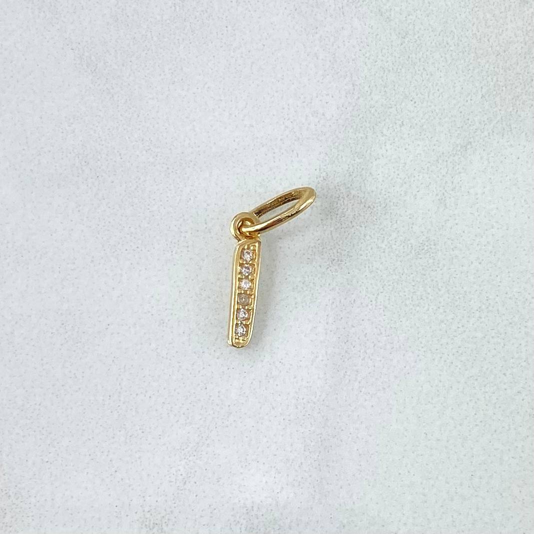 Dije Letra I Silueta 0.45gr / 2.1cm / Circones Blancos Oro Amarillo 18K ©