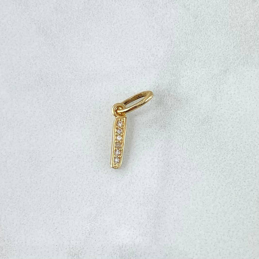 Dije Letra I Silueta 0.45gr / 1.6cm / Circones Blancos Oro Amarillo 18K