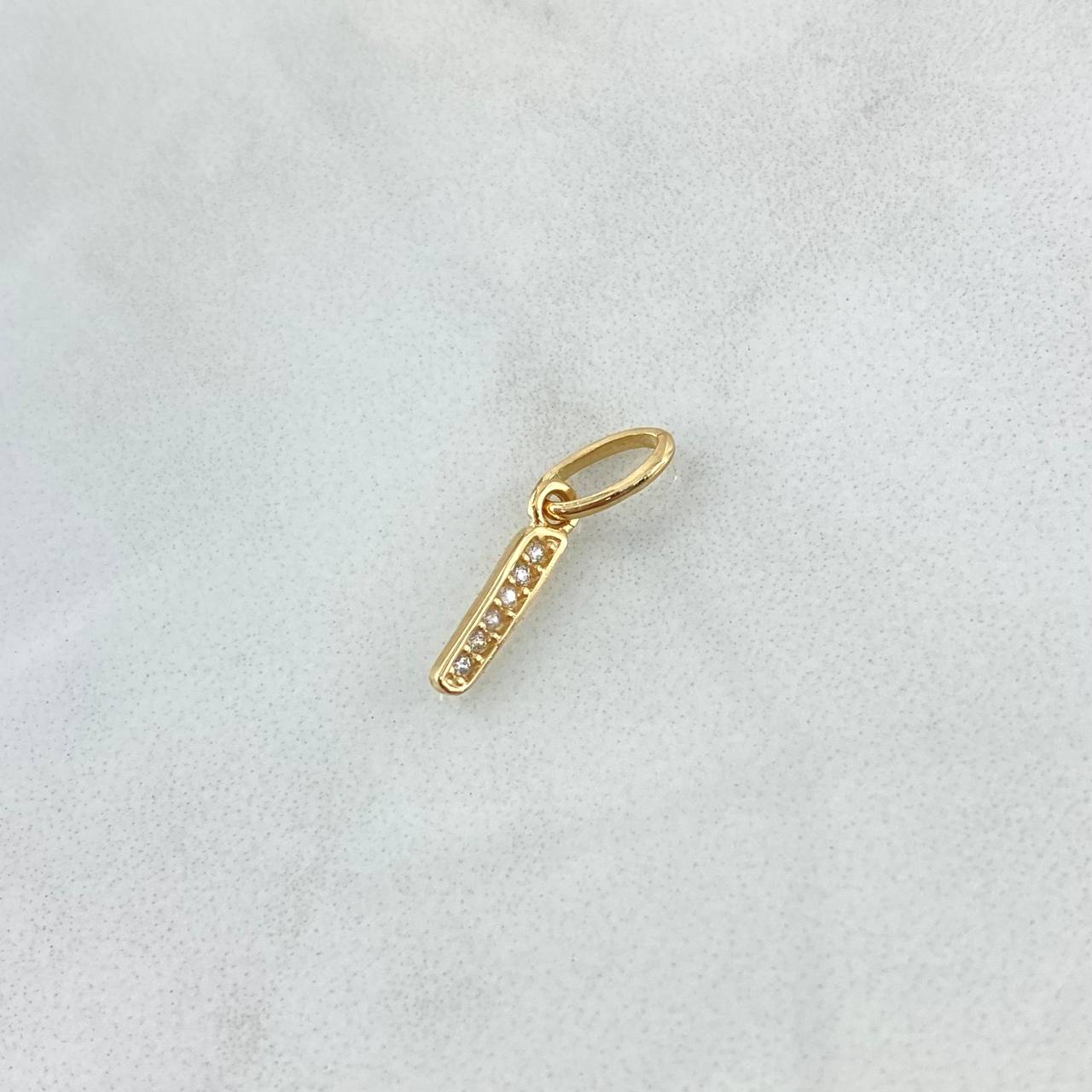 Dije Letra I Silueta 0.45gr / 1.6cm / Circones Blancos Oro Amarillo 18K