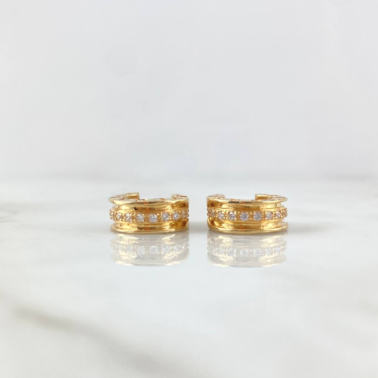 Candongas Rusticas Basteadas 4.6gr / 1.4cm / Doble Carril Circones Blancos Oro Amarillo 18K ©