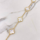 Tobillera Aro Seguido Trebol 19.25gr / 29cm / 2mm Nacar Blanco Oro Amarillo Nac.Esp. 18K $