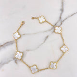 Tobillera Aro Seguido Trebol 19.25gr / 29cm / 2mm Nacar Blanco Oro Amarillo Nac.Esp. 18K $