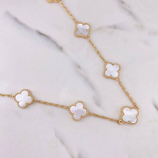 Cadena Aro Seguido Trebol  28.65gr / 45cm / 2.2mm Nacar Blanco Oro Amarillo Nac.Esp. 18K $