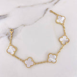 Pulso Aro Seguido Trebol 14.05gr / 19.5cm / 2.2mm Nacar Blanco Oro Amarillo Nac.Esp. 18K &