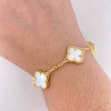 Pulso Aro Seguido Trebol 14.05gr / 19.5cm / 2.2mm Nacar Blanco Oro Amarillo Nac.Esp. 18K &
