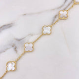 Pulso Aro Seguido Trebol 14.05gr / 19.5cm / 2.2mm Nacar Blanco Oro Amarillo Nac.Esp. 18K &