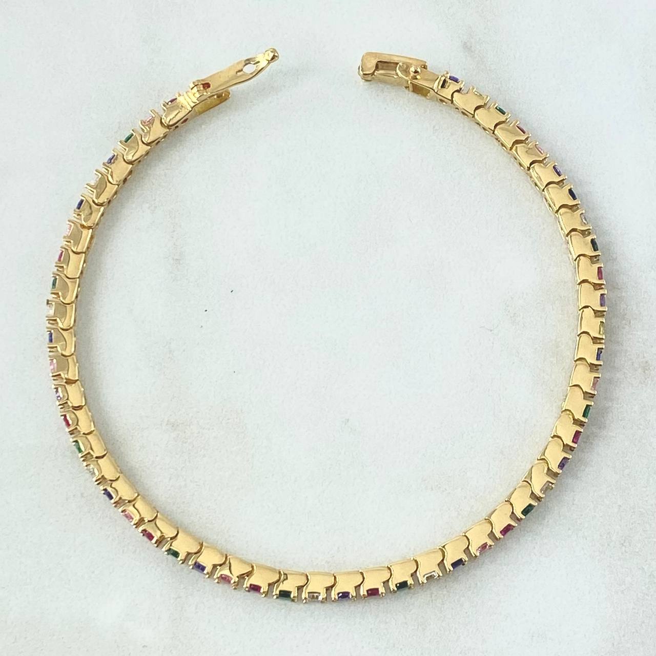 Pulso Tennis 13.85gr / 18cm / Circones Multicolor Oro Amarillo Nac.Esp. 18K