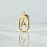 Dije Letra A Marco 1.8gr / 2.5cm / Circones Blancos Oro Amarillo 18K