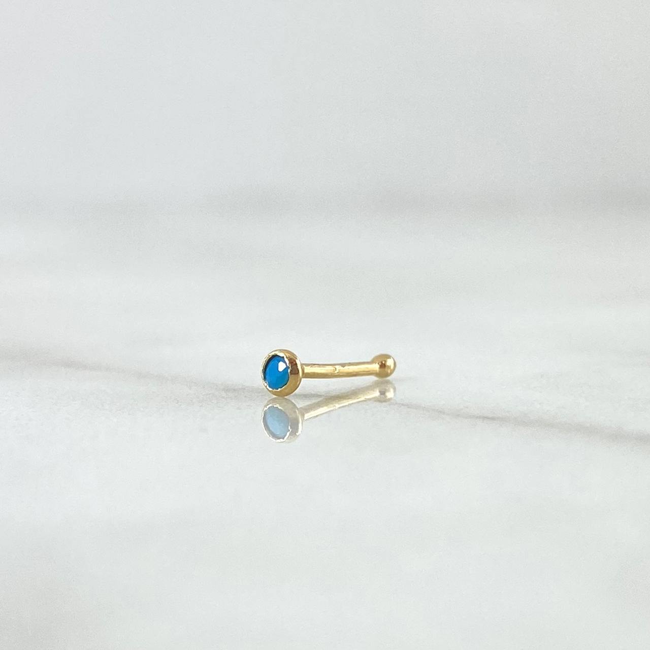 Piercing Chispa Fija Bisel 0.1gr / 1cm / Circon Azul Celeste Mate Oro Amarillo 18K (Joya)