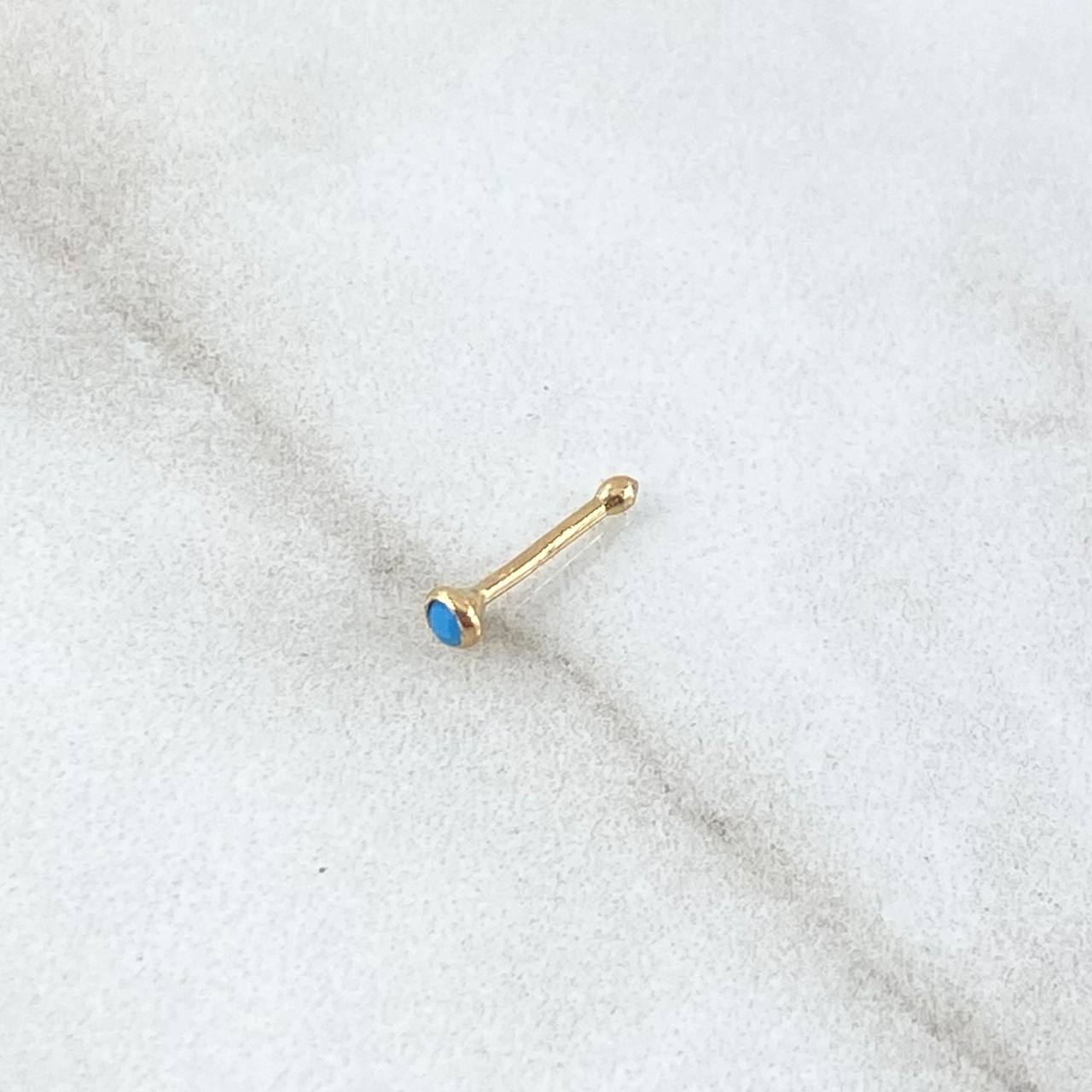 Piercing Chispa Fija Bisel 0.1gr / 1cm / Circon Azul Celeste Mate Oro Amarillo 18K (Joya)