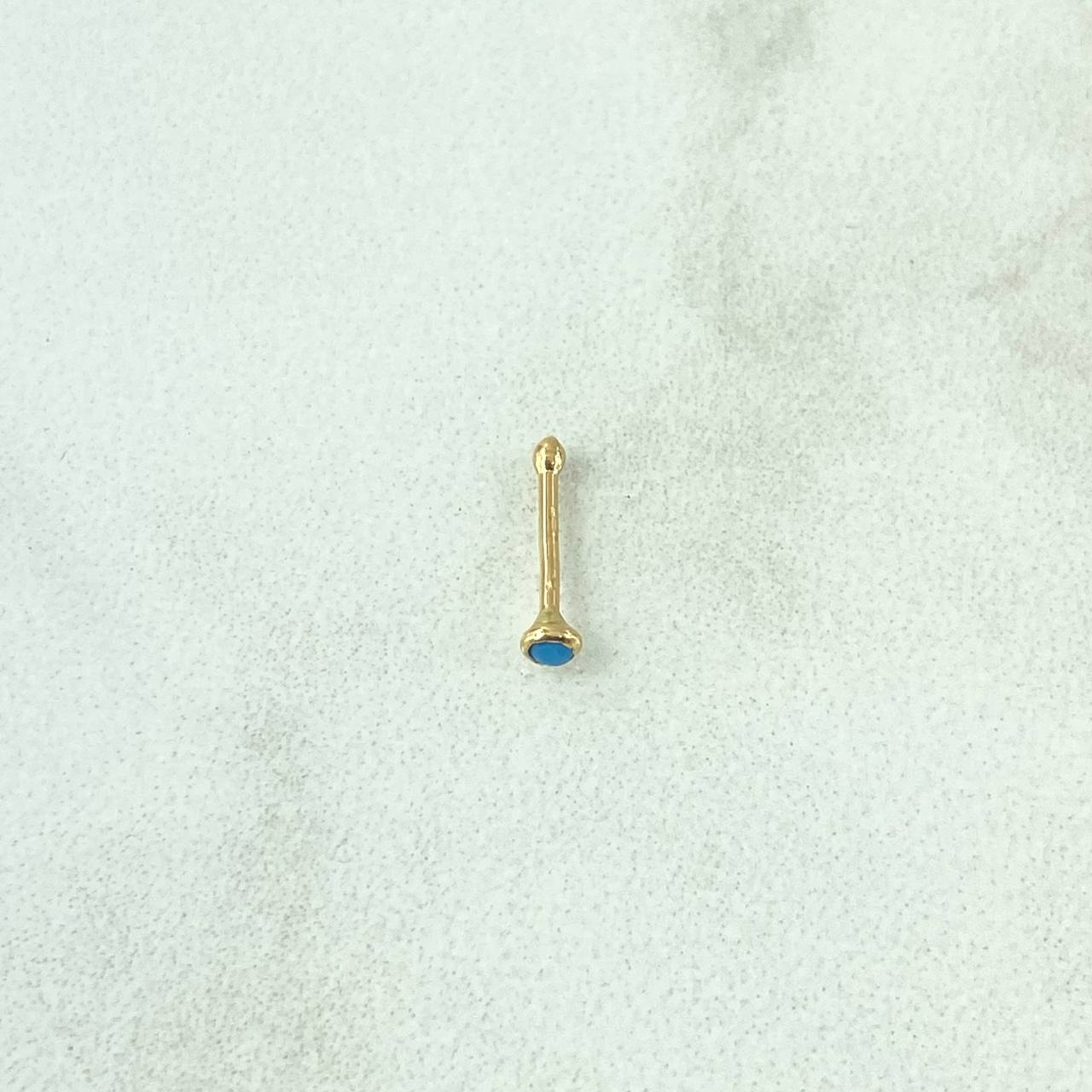 Piercing Chispa Fija Bisel 0.1gr / 1cm / Circon Azul Celeste Mate Oro Amarillo 18K (Joya)