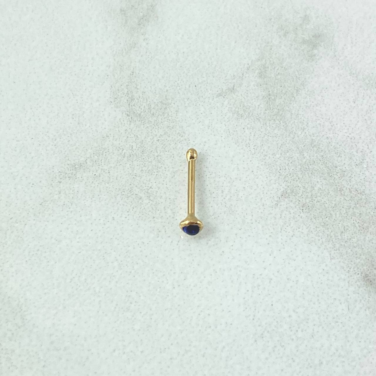 Piercing Chispa Fija Bisel 0.1gr / 1cm / Circon Azul Rey Oro Amarillo 18K (Joya)