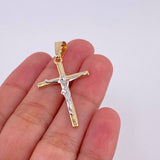 Dije Cruz Cristo 2.15 g / 4.2 cm Dos Oros Amarillo Blanco 18K