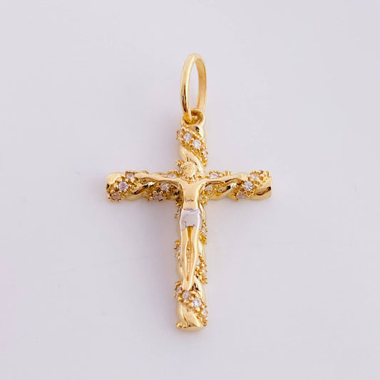 Dije Cruz Cristo 1.95 g / 3 cm Dos Oros Amarillo Blanco 18K