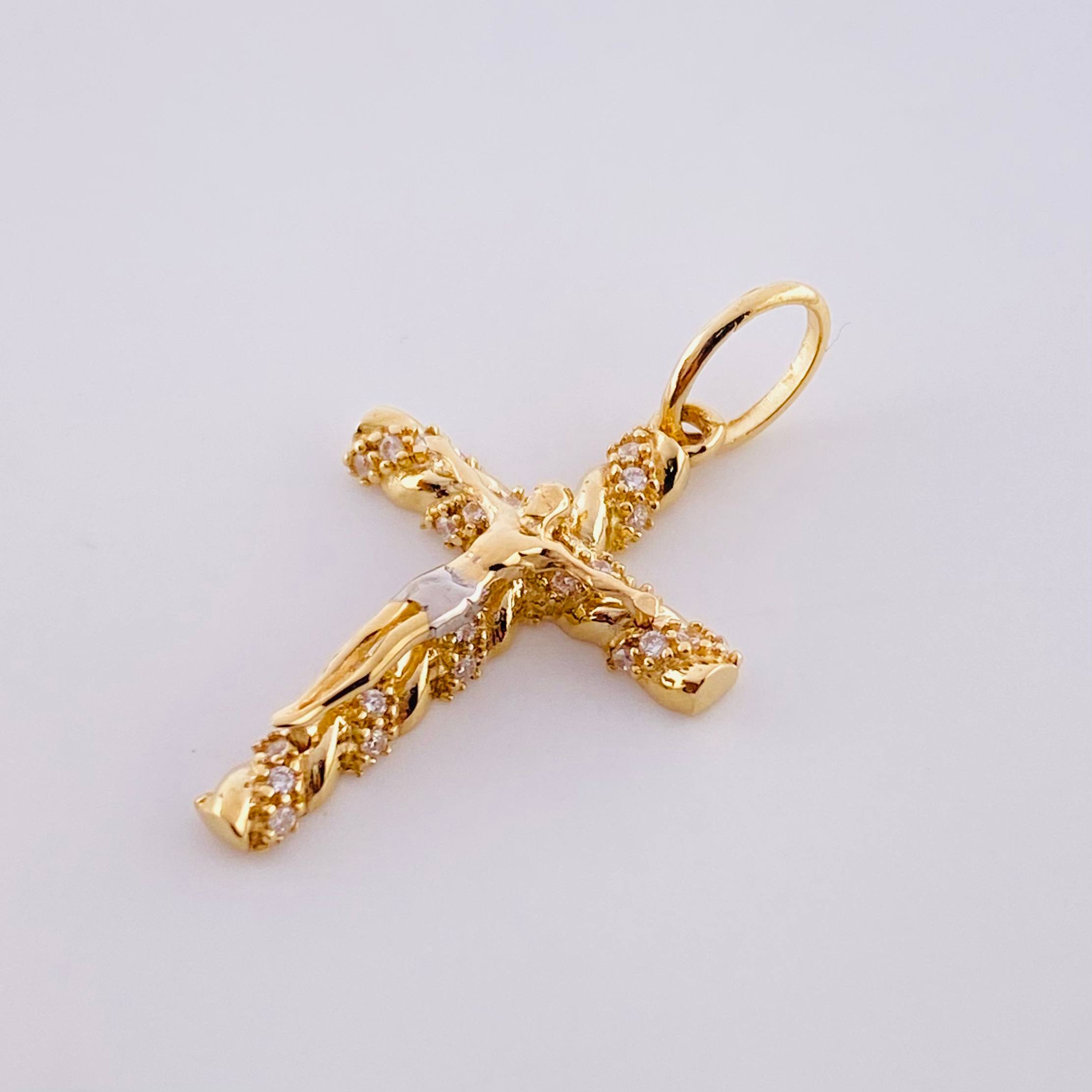 Dije Cruz Cristo 1.95 g / 3 cm Dos Oros Amarillo Blanco 18K