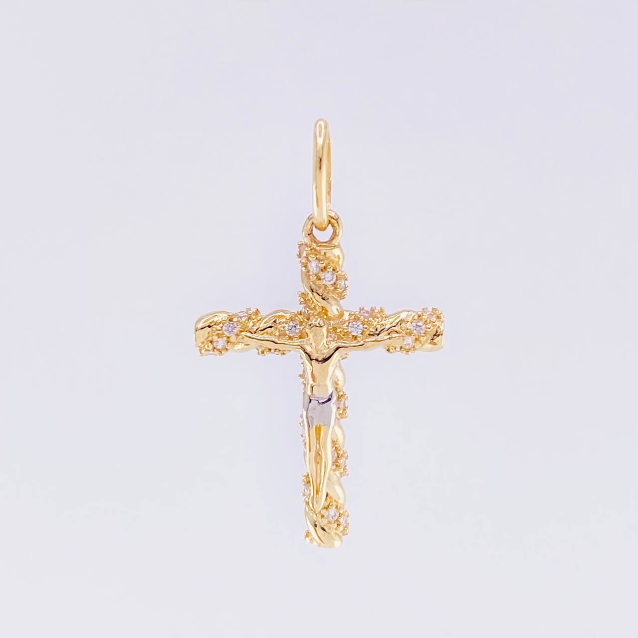 Dije Cruz Cristo 1.95 g / 3 cm Dos Oros Amarillo Blanco 18K