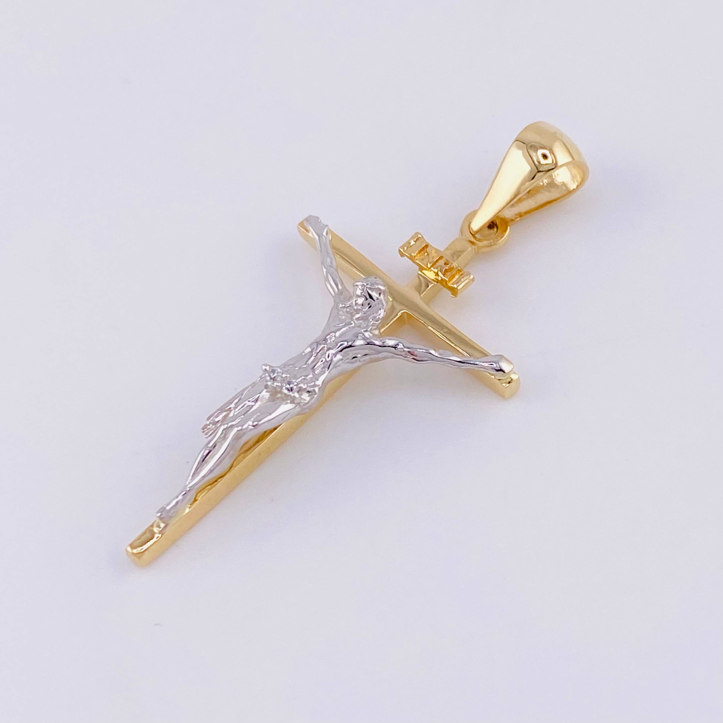Dije Cruz Cristo 2.35 g / 3.5 cm Dos Oros Amarillo Blanco 18K