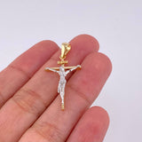 Dije Cruz Cristo 2.35 g / 3.5 cm Dos Oros Amarillo Blanco 18K
