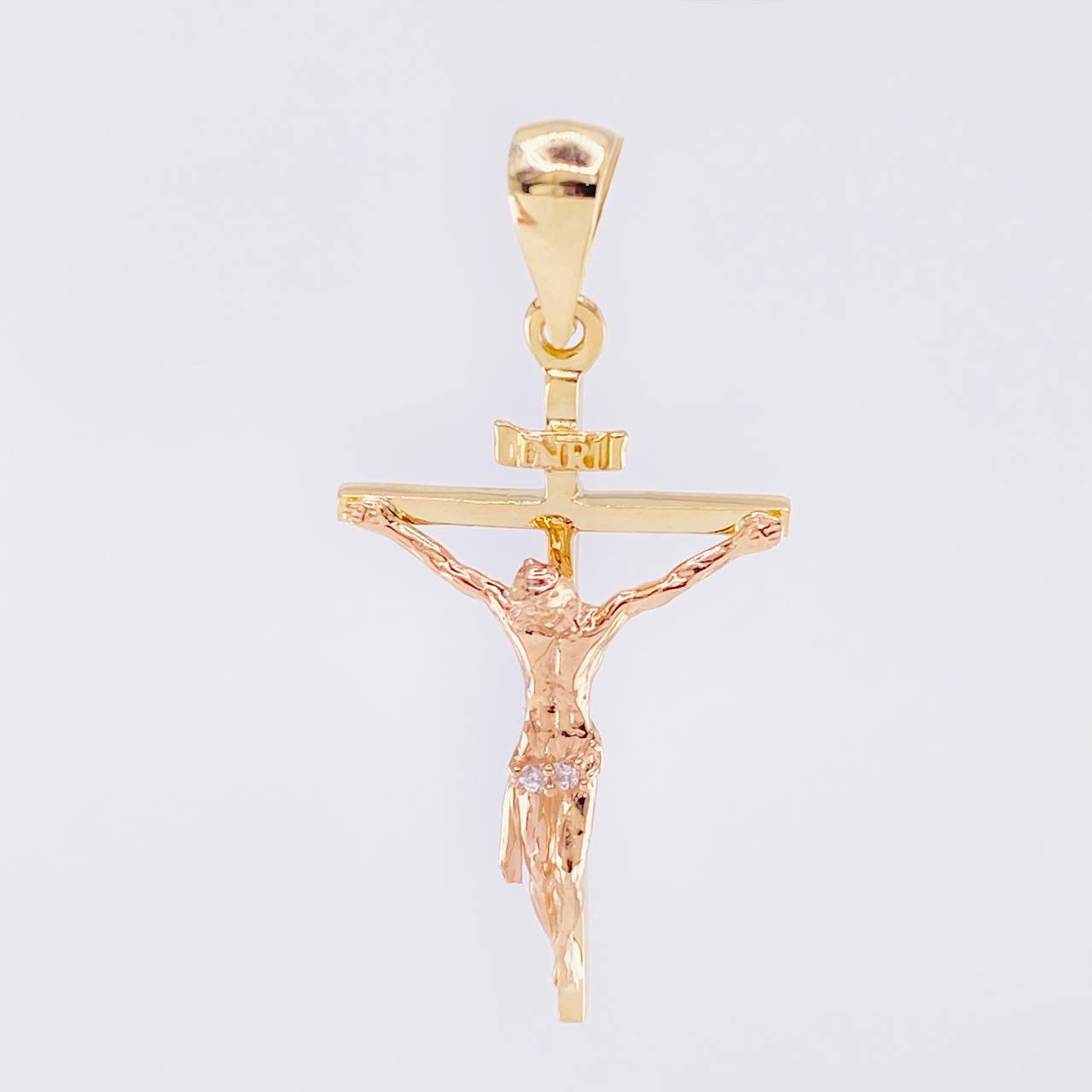 Dije Cruz Cristo 2.4 g / 3.4 cm Dos Oros Amarillo Rosa 18K