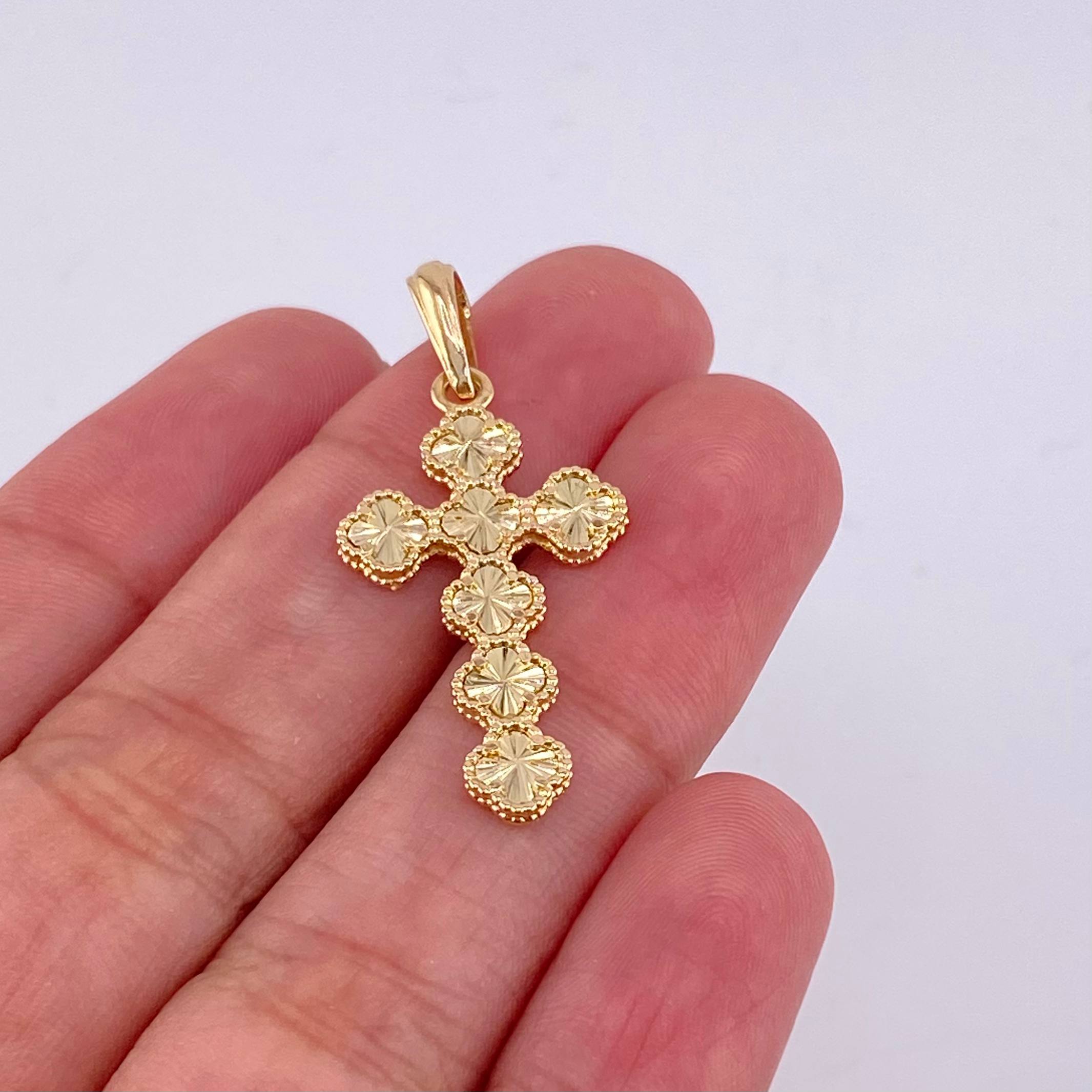 Dije Cruz Trebol Diamantado 2.55 g / 3.4 cm Oro Amarillo 18K