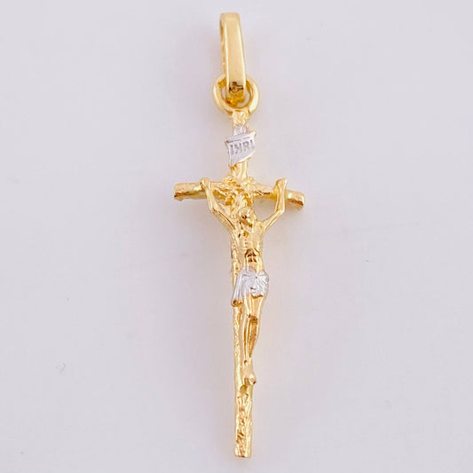 Dije Cruz Cristo 1.35 g / 3.4 cm Dos Oros Amarillo Blanco 18K
